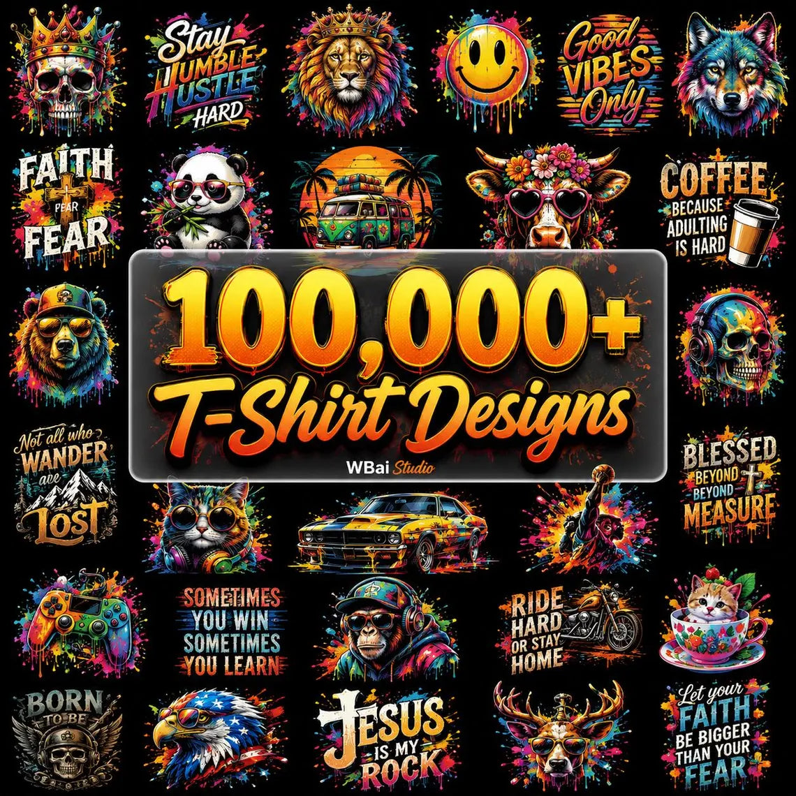 100,000+ Editable T-Shirt Graphics Bundle | SVG PNG Eps Ai Psd Files | PoD Design Pack | Commercial Use | Cricut, Sublimation & DTF Ready