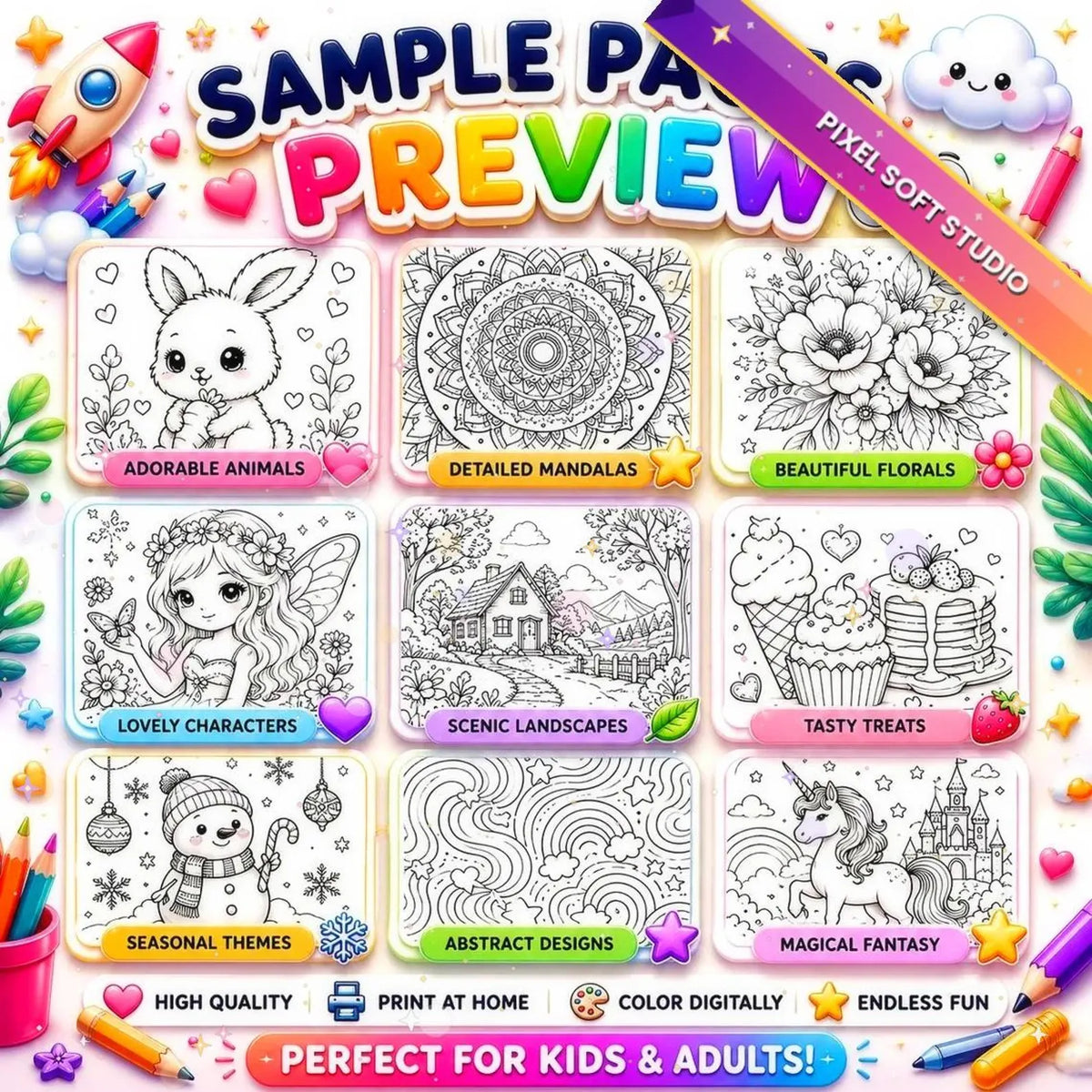 11 million Kids Coloring Pages Bundle Printable Worksheets Homeschool Learning Games PLR MRR Commercial Use Digital Download