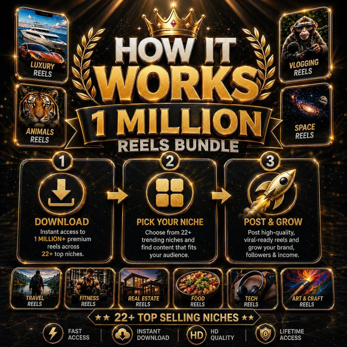 1 Million Reels Bundle | Faceless Reels, Viral Reels Bundle | Social Media Content Bundle, Instagram Reels, TikTok Videos