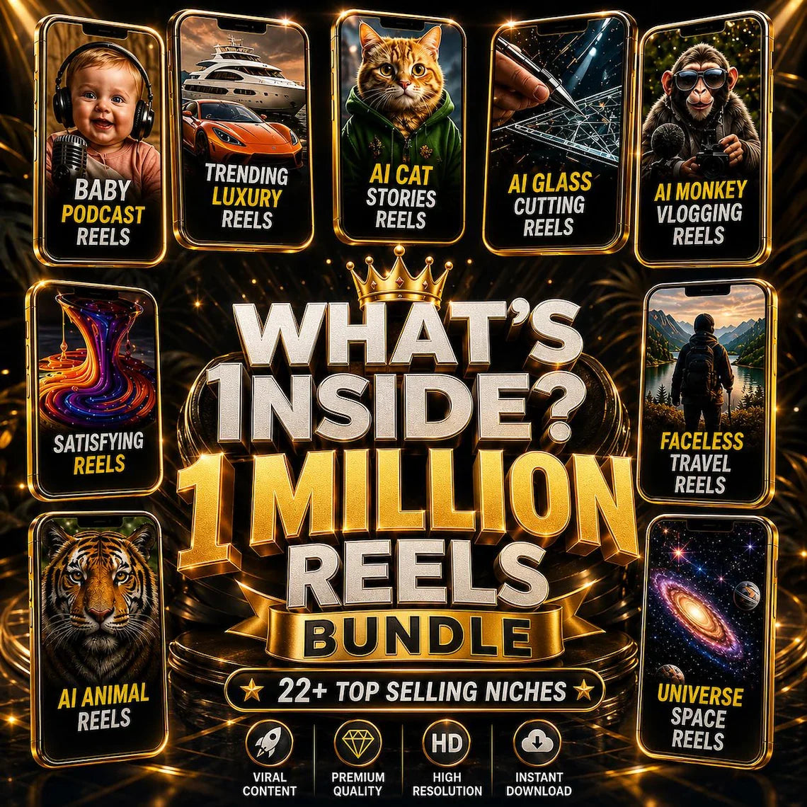 1 Million Reels Bundle | Faceless Reels, Viral Reels Bundle | Social Media Content Bundle, Instagram Reels, TikTok Videos