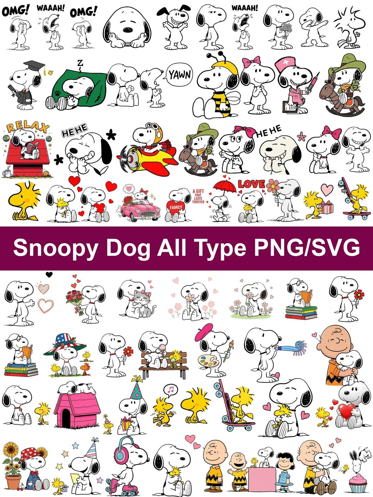 300 Snoopy Dog PNG cartoon dog bundle puppy PNG vintage dog clipart cartoon style funny dog digital download sublimation design