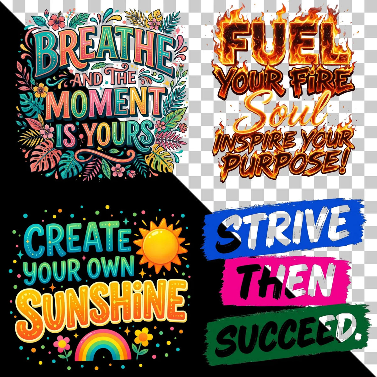 40 Motivational PNG Bundle, Inspirational Quote Designs, Positive Mindset Sublimation PNG, Encouraging Sayings, Digital Download