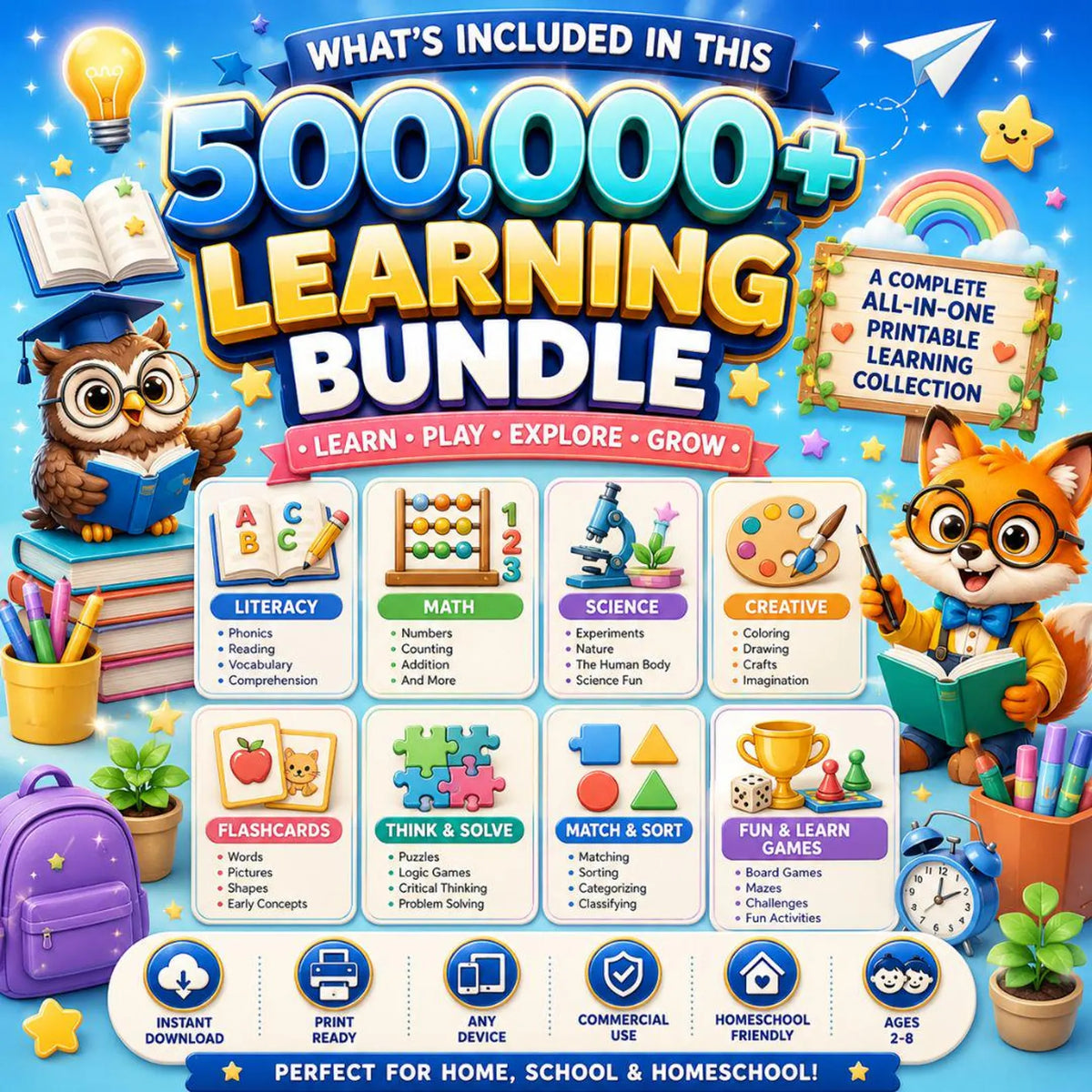 500,000+ Kids Educational Bundle PLR MRR ,Worksheets, Canva Templates, Business Social Media, Coloring Pages, Homeschool Learning Games