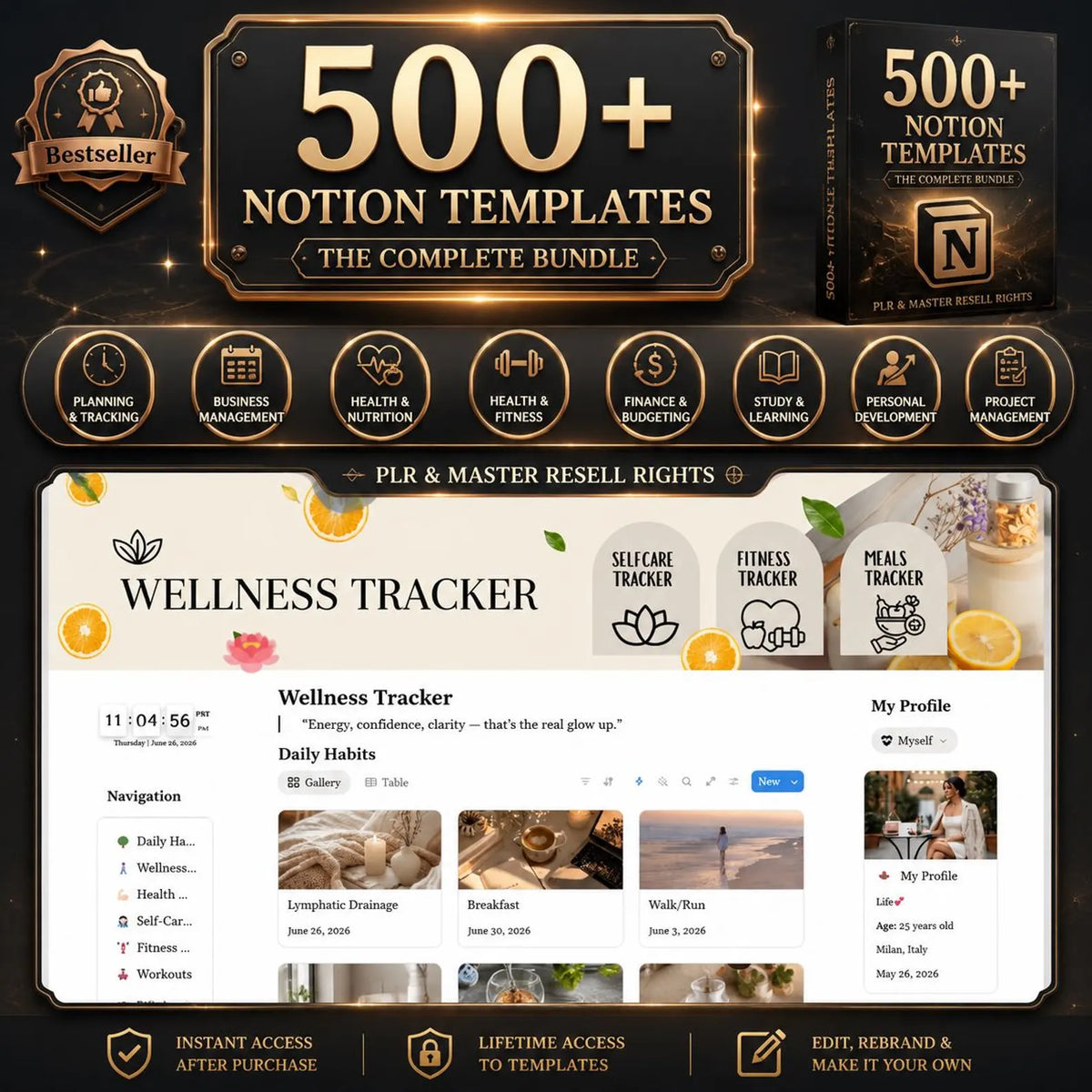 500+ Notion Templates Bundle PLR & Master Resell Rights MRR - Editable Planners B01