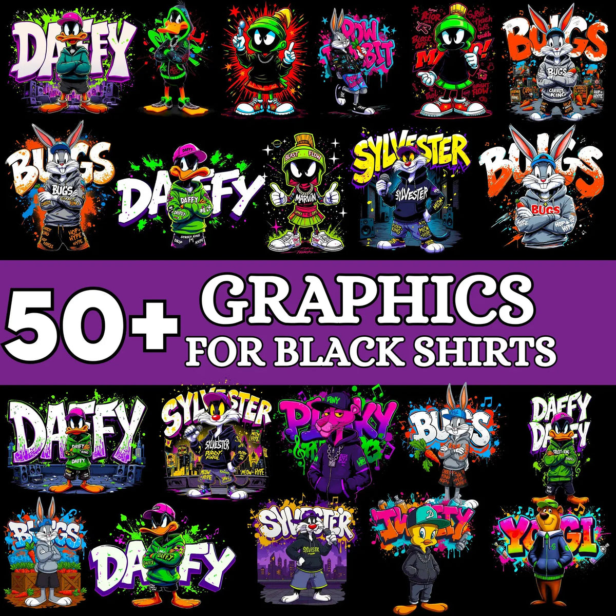 50+Cartoon Character T-Shirt Design Bundle – Digital Download PNG – 300 DPI High-Resolution Printable Art