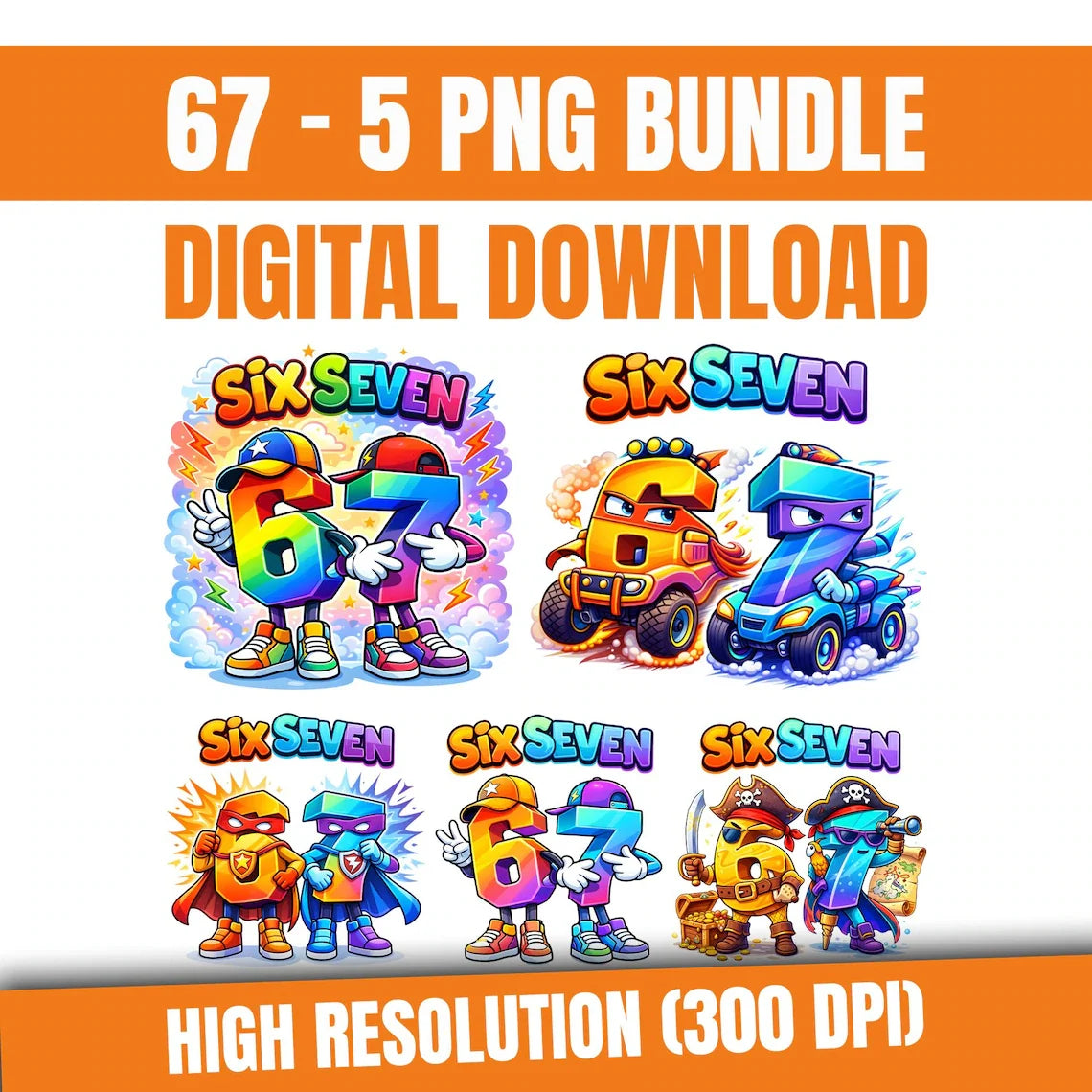 67 Meme PNG Bundle | Six Seven Sublimation Designs (Digital Download)