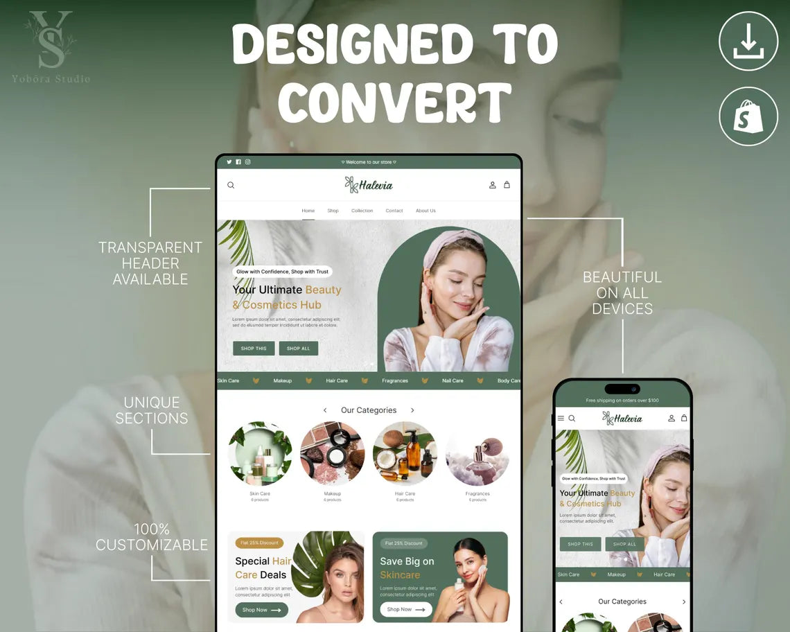Beauty & Skincare Shopify Theme | Cosmetics Store Template | Premium Beauty Ecommerce Website Design