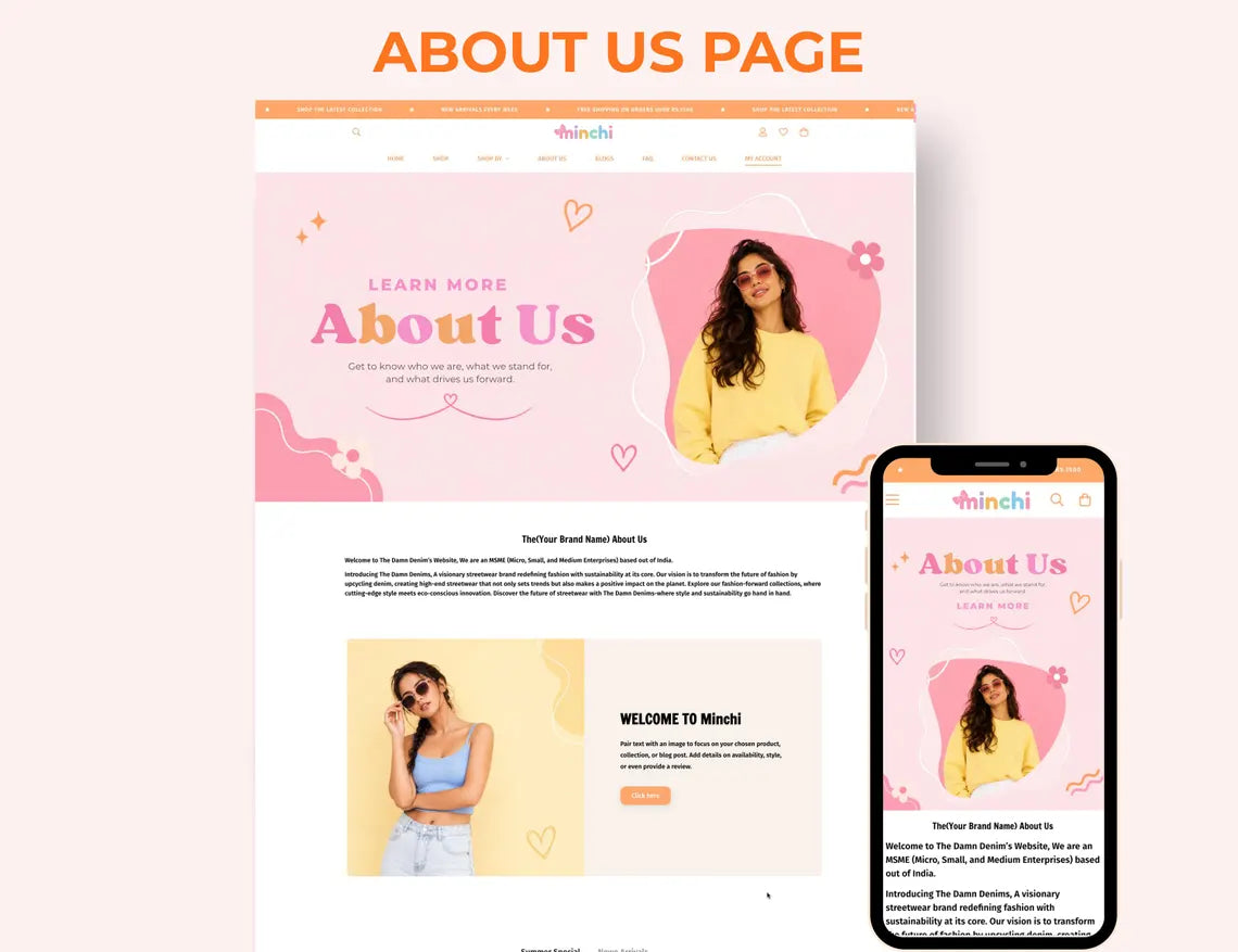 Best Peach Melody Boutique Shopify Theme | Pink Shopify Template Feminine, Minimal & Cute Design | Editable Canva Templates | Shopify OS 2.0