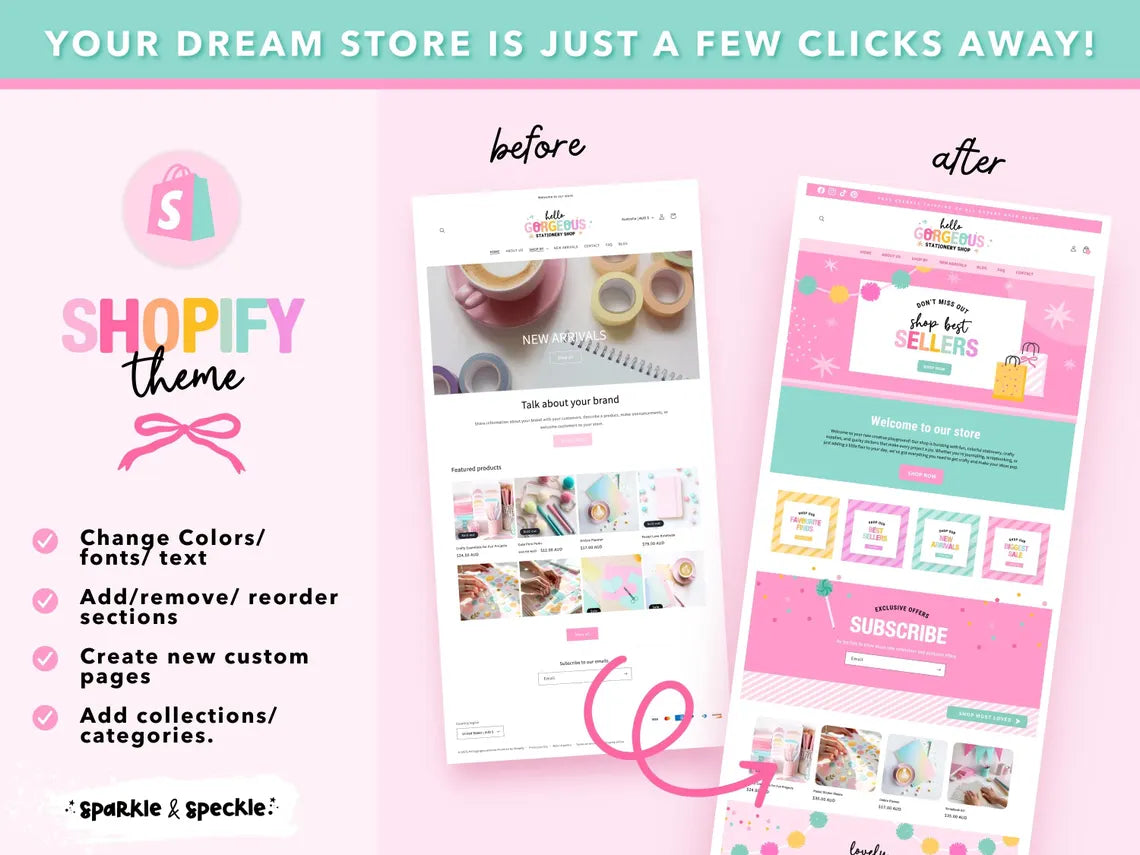 Craft Shopify Theme | Website Template for Handmade Businesses and Creative Shops | Canva Website Banners - HGS01 Sparkle & Speckle