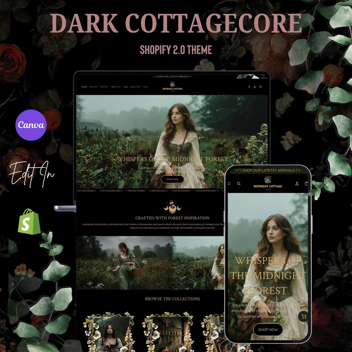 Dark Cottagecore Shopify Theme | Black Shopify Theme | Witchy Shopify Theme | Forest Theme Shopify Store | Shopify Theme 2.0