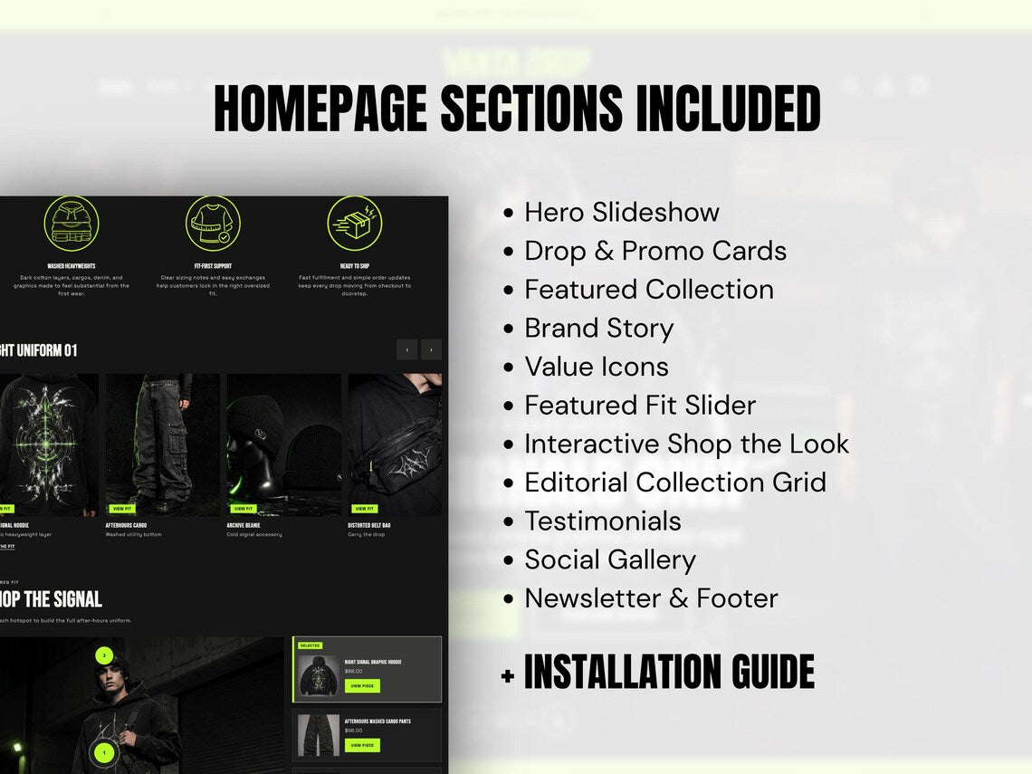 Dark Y2K Streetwear Shopify Theme Clothing Brand Website Template Urban Fashion Store