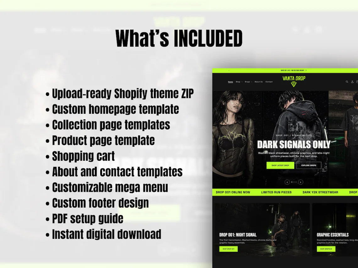 Dark Y2K Streetwear Shopify Theme Clothing Brand Website Template Urban Fashion Store