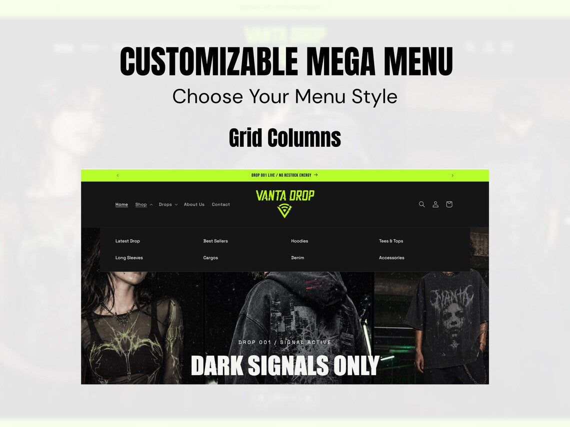 Dark Y2K Streetwear Shopify Theme Clothing Brand Website Template Urban Fashion Store