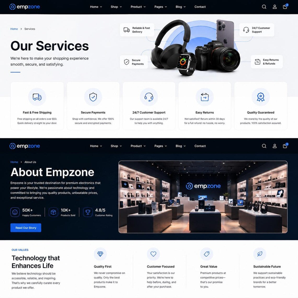 Empzone Shopify Theme | Modern Marketplace Web Design, Mega Catalog Layout (Digital Download)