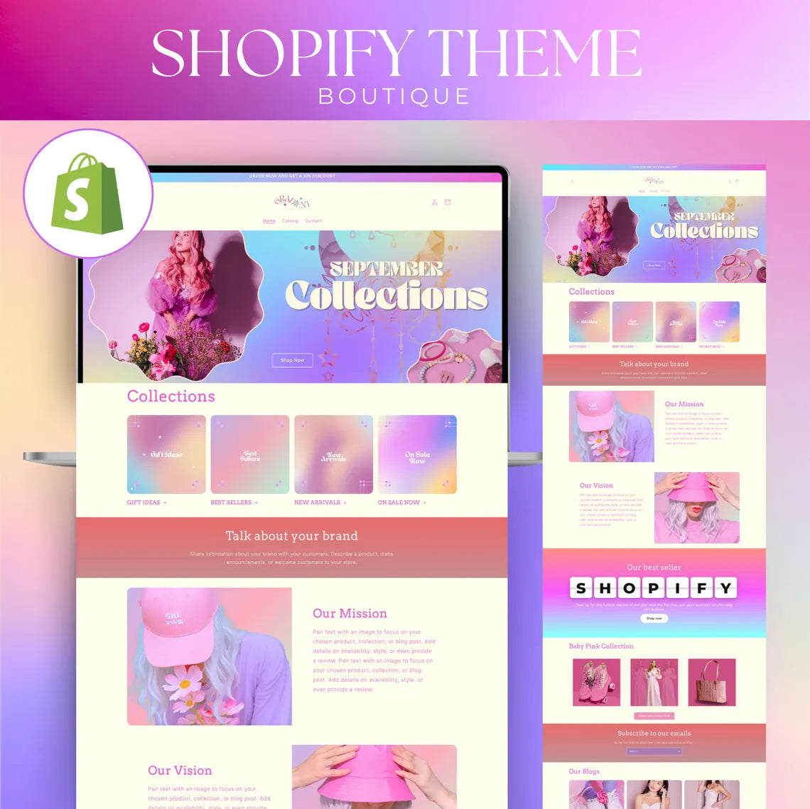 Gradient theme Boutique Shopify Theme | gradient Shopify Template | patel, Minimal & Cute Design | Editable Canva Templates | Shopify OS 2.0