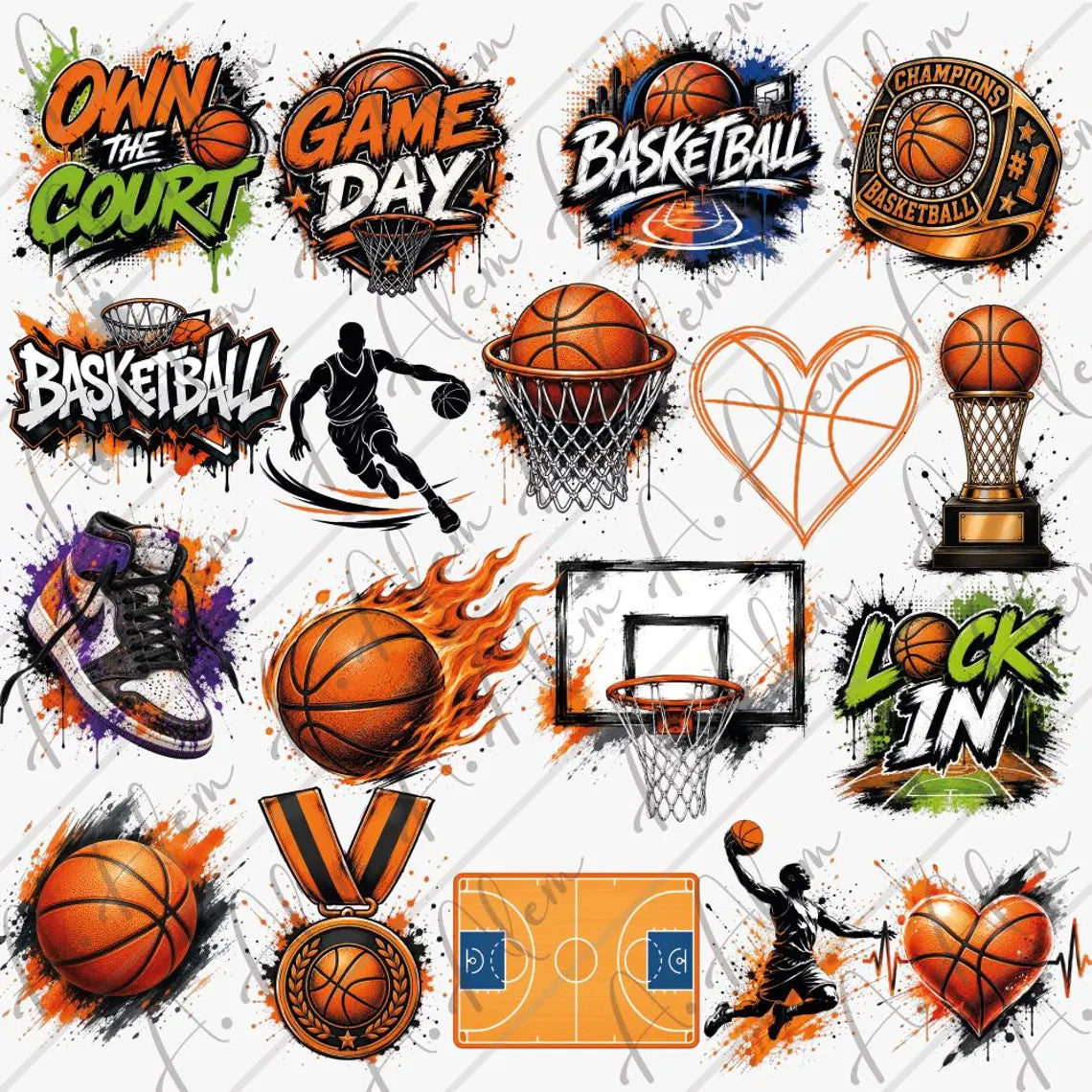 Graffiti Basketball PNG Bundle, Street Sports Clipart, Hoop, Sneaker, Trophy (Digital Download)