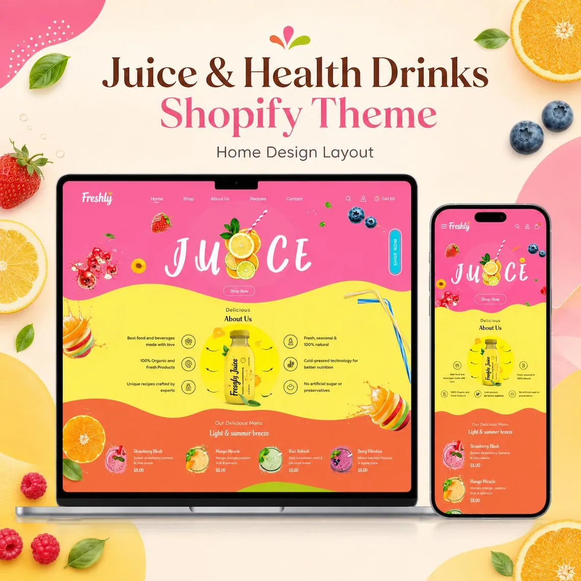 Juice Shopify Theme | Organic Juice, Smoothie & Health Drink Store Template | Digital Download Shopify Theme