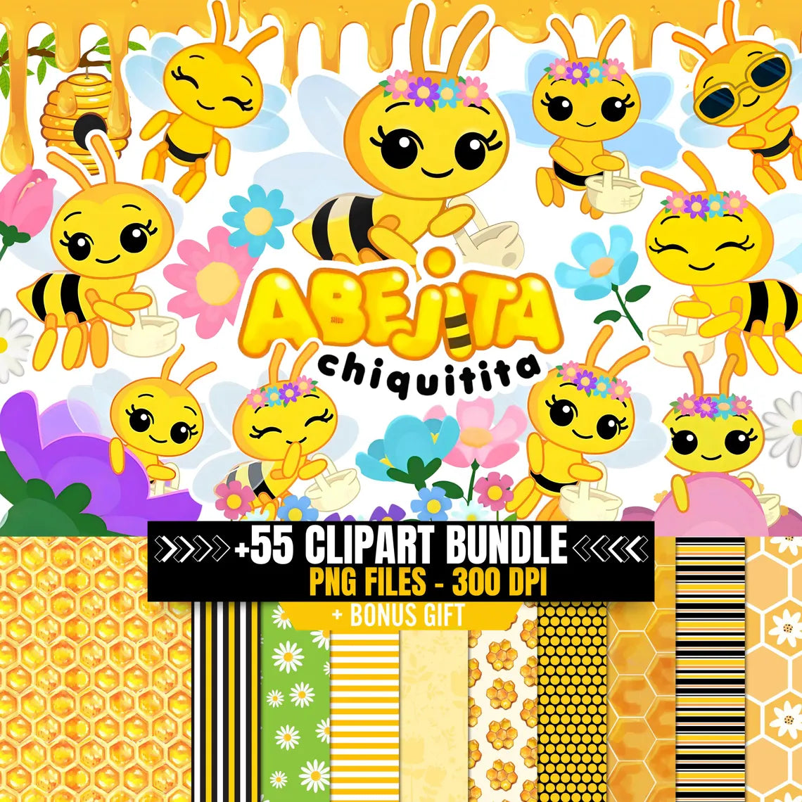 Little Bee Plim Plim Clipart Bundle: Abejita chiquitita 55 PNG Images (Digital Download)