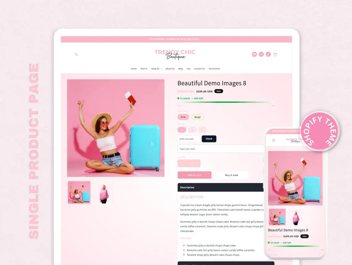 Pink Shopify Theme | Boutique Fashion Store Website Template | OS 2.0 | Editable Canva Templates