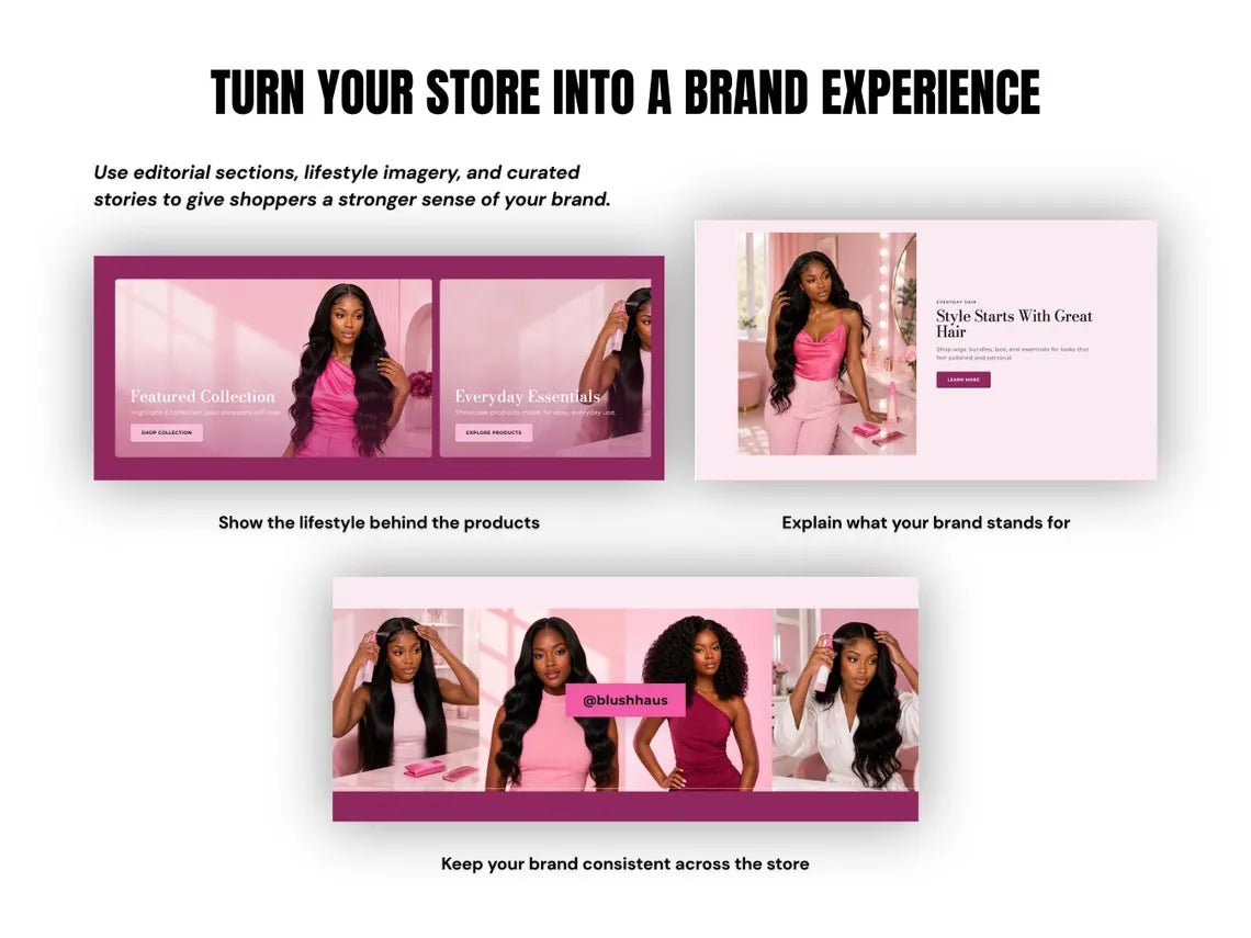 Pink Wig & Hair Extensions Shopify Theme Hair Bundle Website Template HD Lace Wig Store Beauty Brand Hair Vendor Website