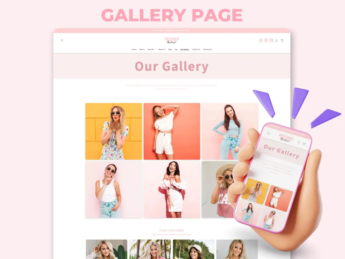 Refined Elegance Boutique Shopify Theme | Pink Shopify Template Feminine, Minimal & Cute Design | Editable Canva Templates | Shopify OS 2.0