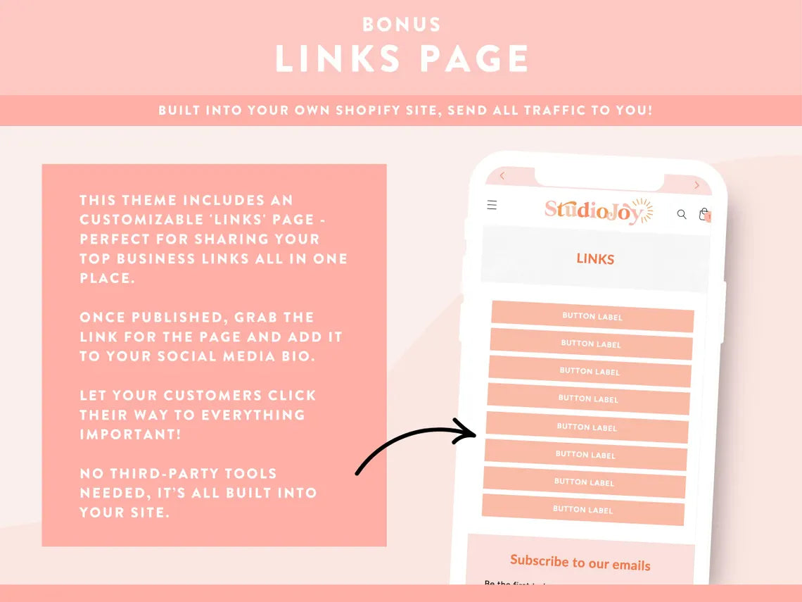 Studio Joy Shopify Theme - Peach Pink Website Template - Shopify Canva Banners - SJ01 Design Pixie