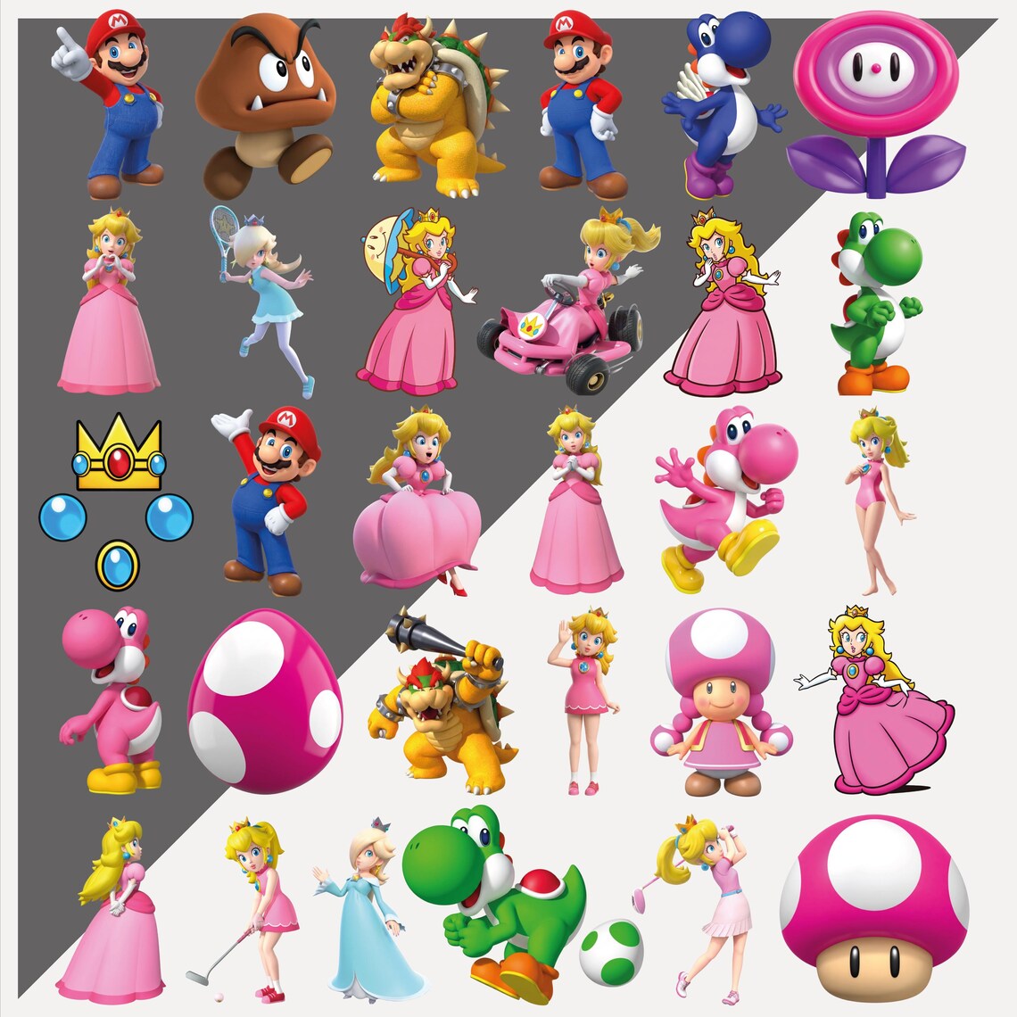 Super Mario Princesses PNG Clipart Bundle, Princess Peach png, 100 Characters