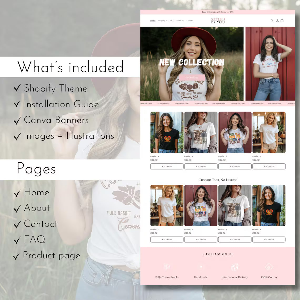 Minimalist Pink Shopify Theme, Shopify Fashion & Clothing Template, Customizable Shopify Design, Shopify e-Commerce Website, Shopify 2.0