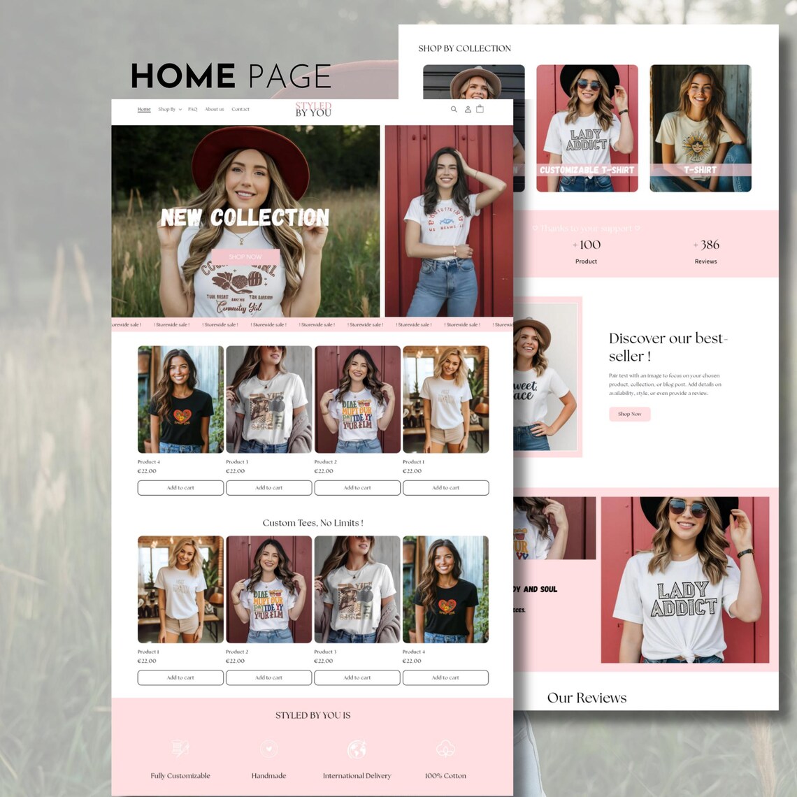 Minimalist Pink Shopify Theme, Shopify Fashion & Clothing Template, Customizable Shopify Design, Shopify e-Commerce Website, Shopify 2.0