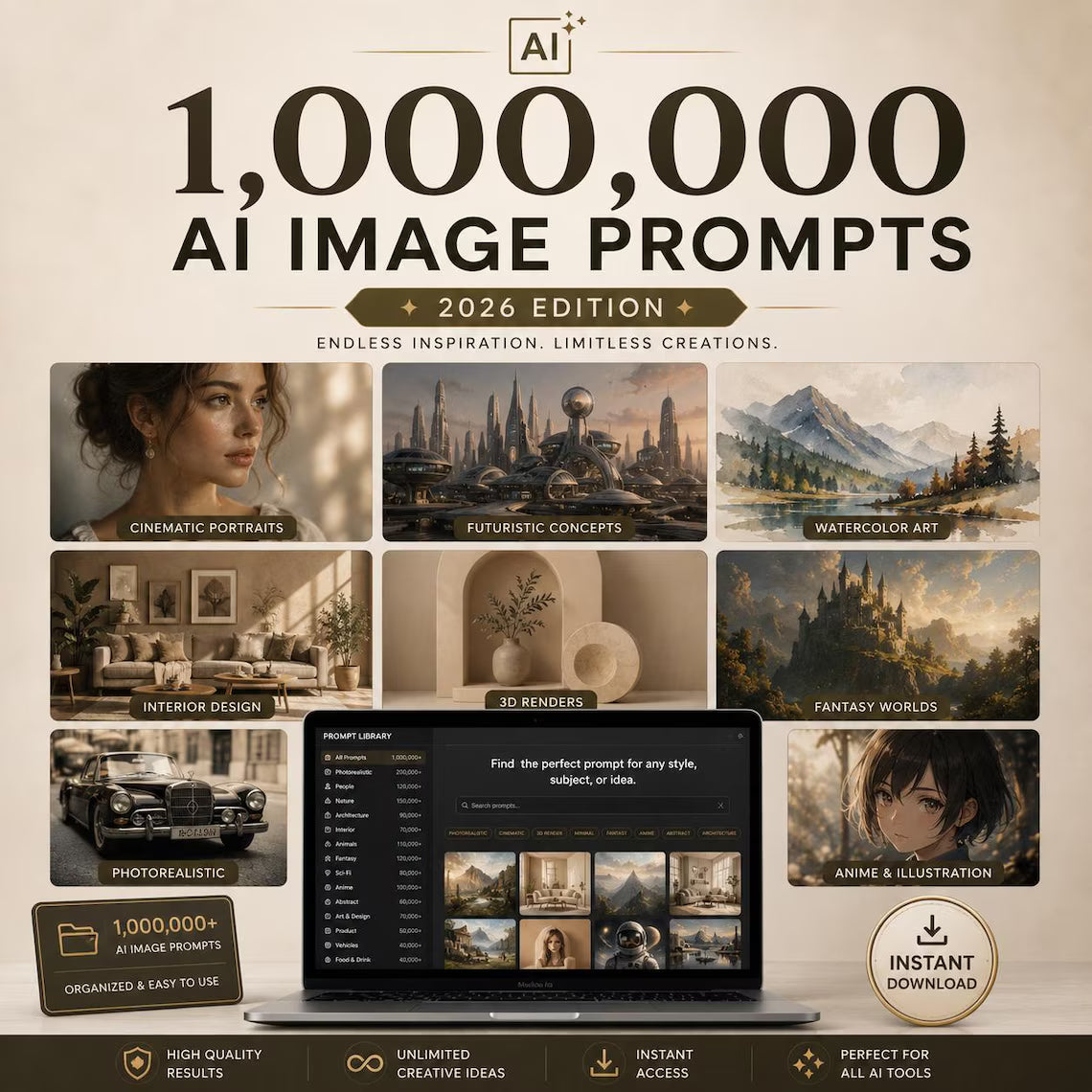 1,000,000+ AI Prompts Collection 150 000+ ChatGPT Prompts, Complete ai manual | Midjourney, ChatGPT, DALLᄋE, Leonardo AI & Stable Diffusion