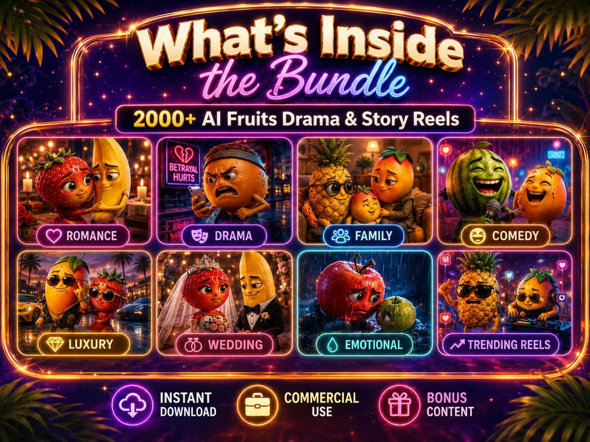 2000+ AI Fruit Drama & Story Reels Bundle, Viral Short Videos, Animated Fruit Clips