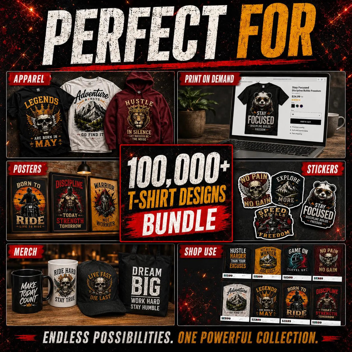 100,000+ T-Shirt Design Bundle | Graphic Tees, Vintage, Trendy, Pop Culture, Print-on-Demand, Editable Digital Download