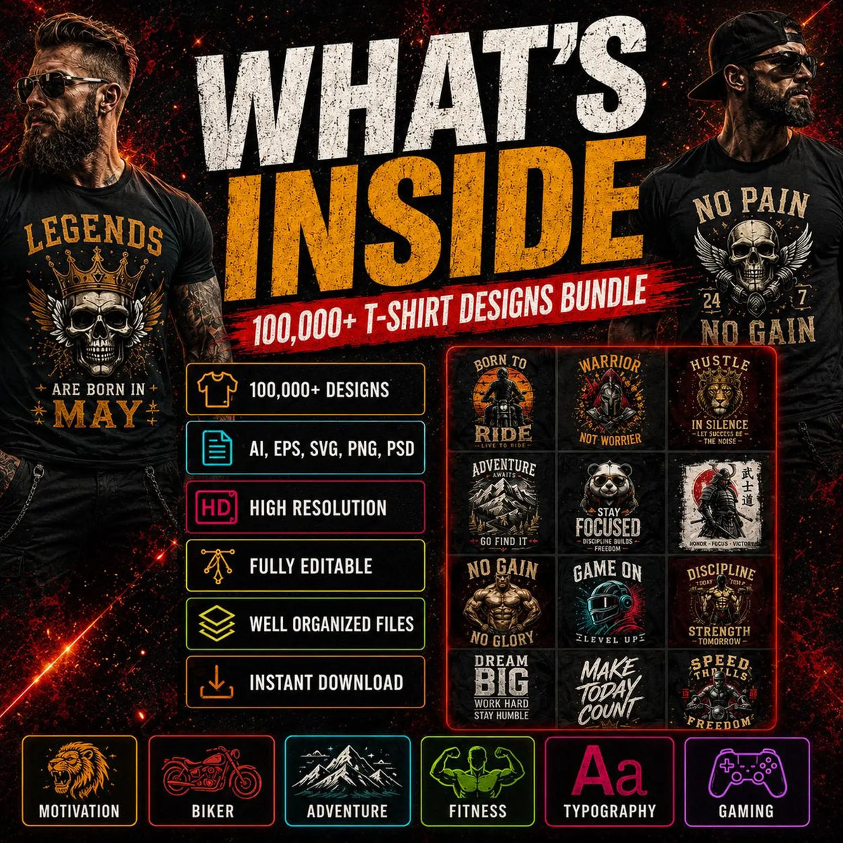 100,000+ T-Shirt Design Bundle | Graphic Tees, Vintage, Trendy, Pop Culture, Print-on-Demand, Editable Digital Download