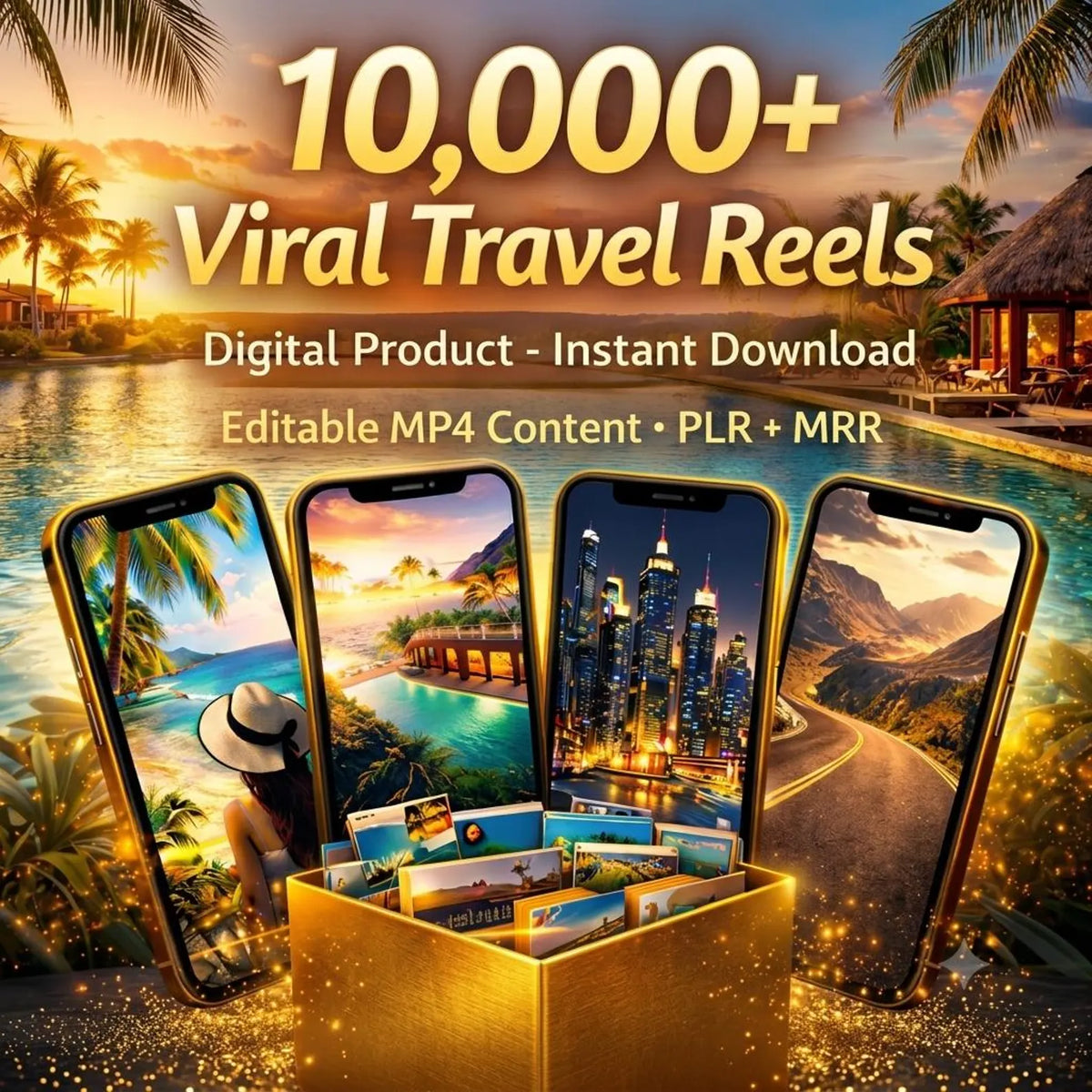 10,000+ Viral Travel Reels MP4 Pack, Faceless Videos, PLR MRR