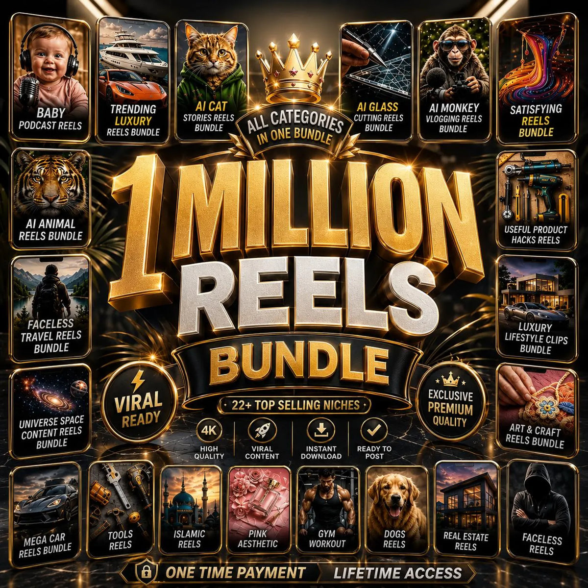 1 Million Reels Bundle | Faceless Reels, Viral Reels Bundle | Social Media Content Bundle, Instagram Reels, TikTok Videos