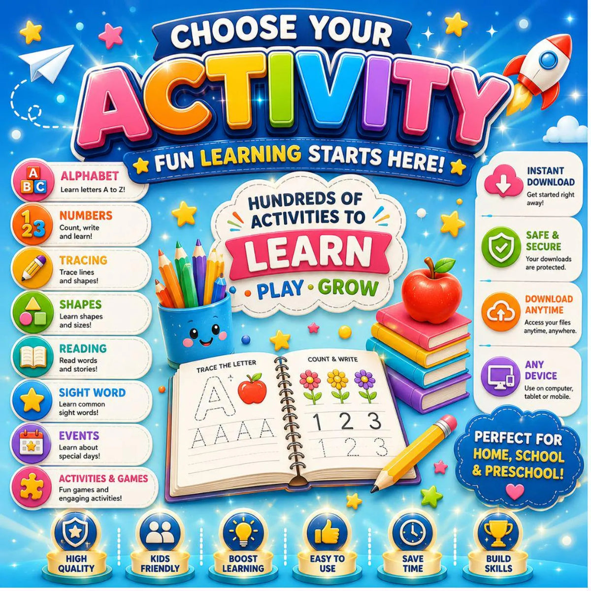 500,000+ Kids Educational Bundle PLR MRR ,Worksheets, Canva Templates, Business Social Media, Coloring Pages, Homeschool Learning Games