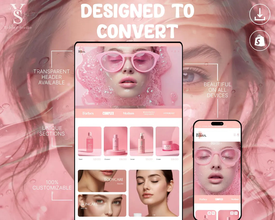 Beauty & Skincare Shopify Store Theme | Cosmetics Ecommerce Template | Modern Self-Care Website Design