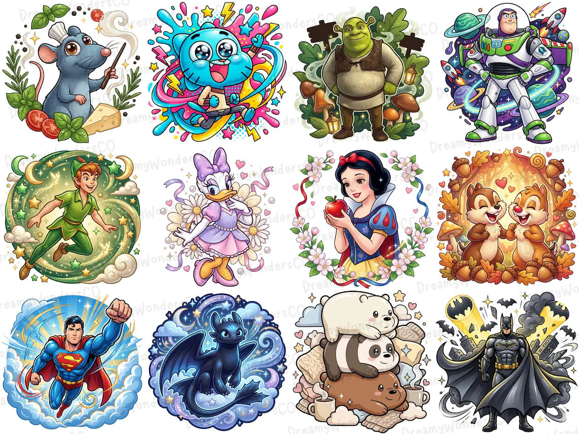 Cartoon MEGA Bundle – 110 Colorful Detailed PNG Designs – Gaming & Cartoon Collection