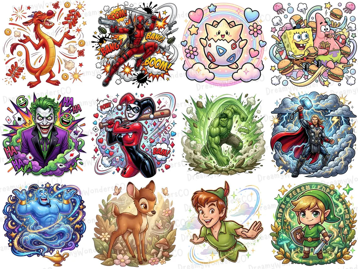 Cartoon MEGA Bundle – 110 Colorful Detailed PNG Designs – Gaming & Cartoon Collection