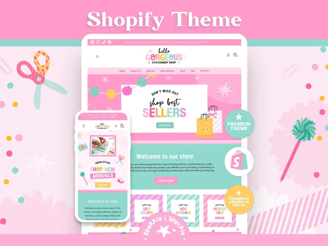Craft Shopify Theme | Website Template for Handmade Businesses and Creative Shops | Canva Website Banners - HGS01 Sparkle & Speckle