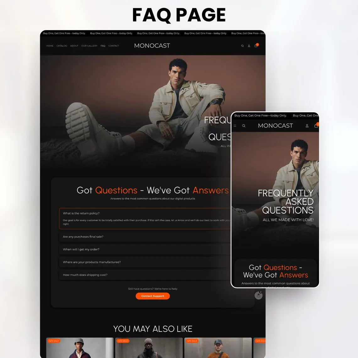 Dark Streetwear Shopify Theme | Orange Accent Urban Fashion Website Template + Editable Canva Kit