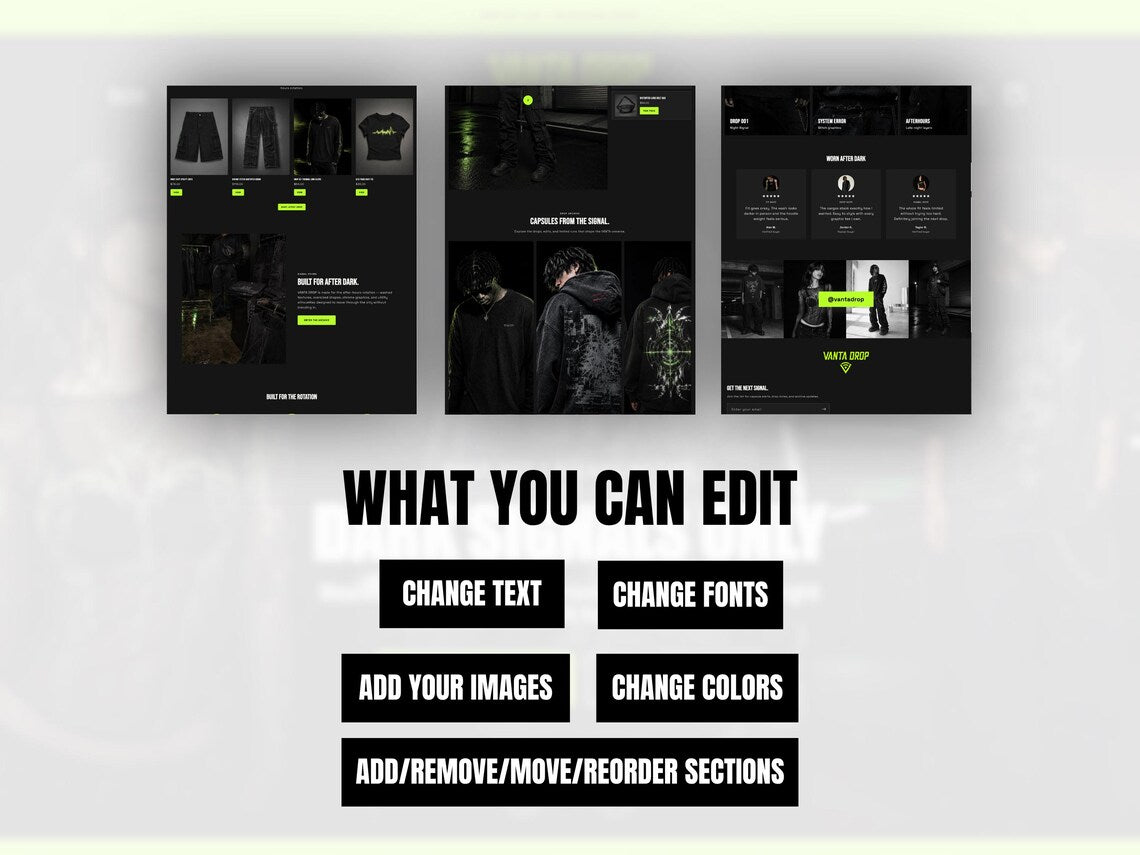 Dark Y2K Streetwear Shopify Theme Clothing Brand Website Template Urban Fashion Store