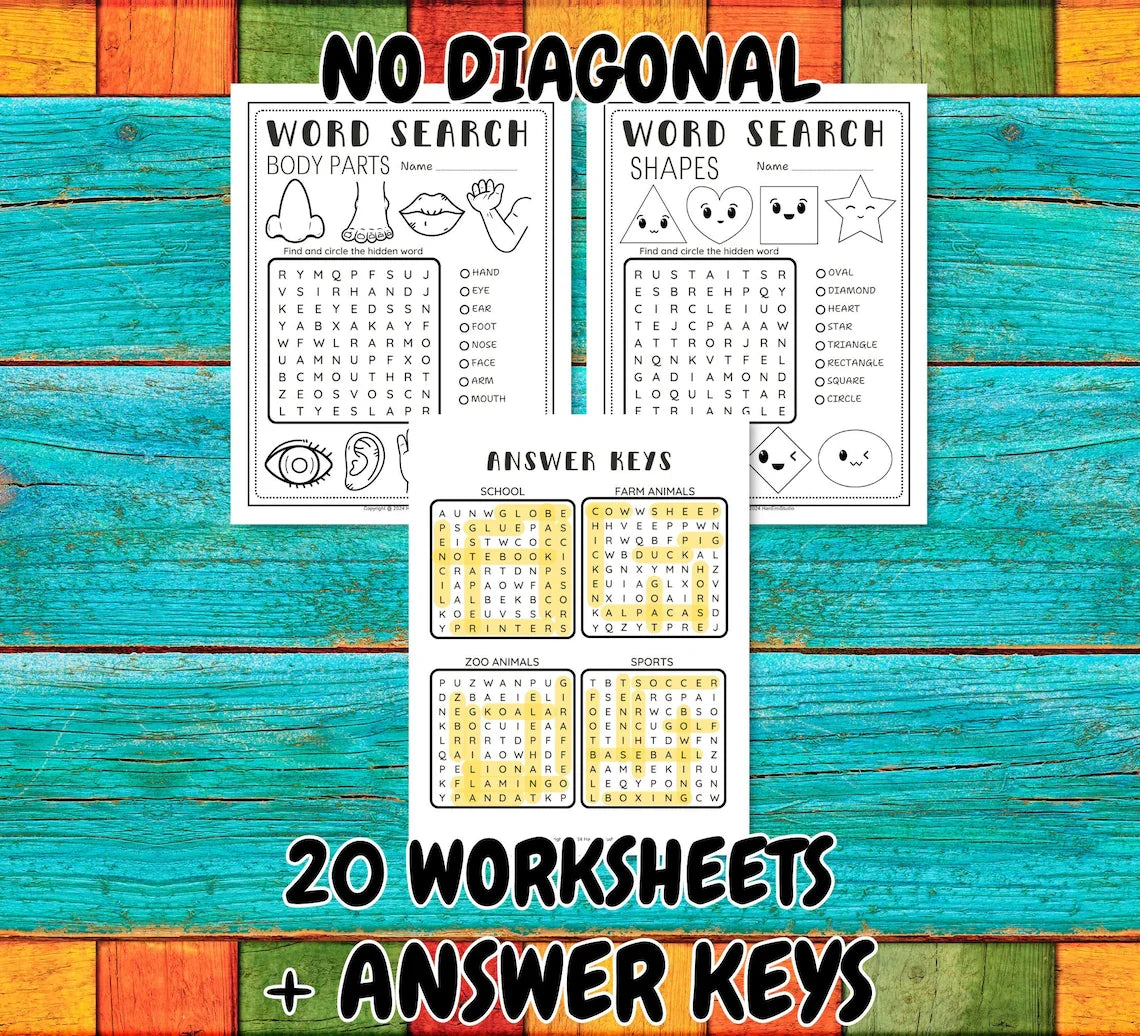 Easy Word Search for Kids; Word Search for Kids; Kids Word Search; Word Search Bundles; Elementary Worksheets; Word Search Puzzle