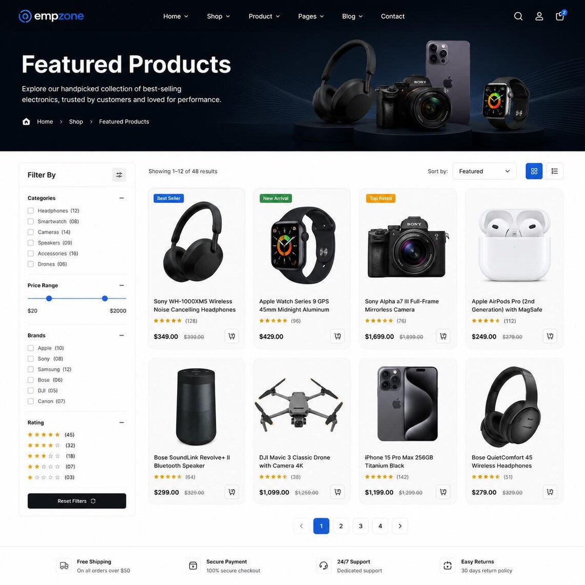 Empzone Shopify Theme | Modern Marketplace Web Design, Mega Catalog Layout (Digital Download)
