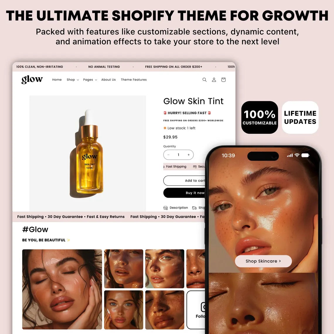 Glow Skin Shopify Theme | Shopify Theme Template | Premium Shopify Theme | Shopify Theme | Website Design Template | Shopify Website
