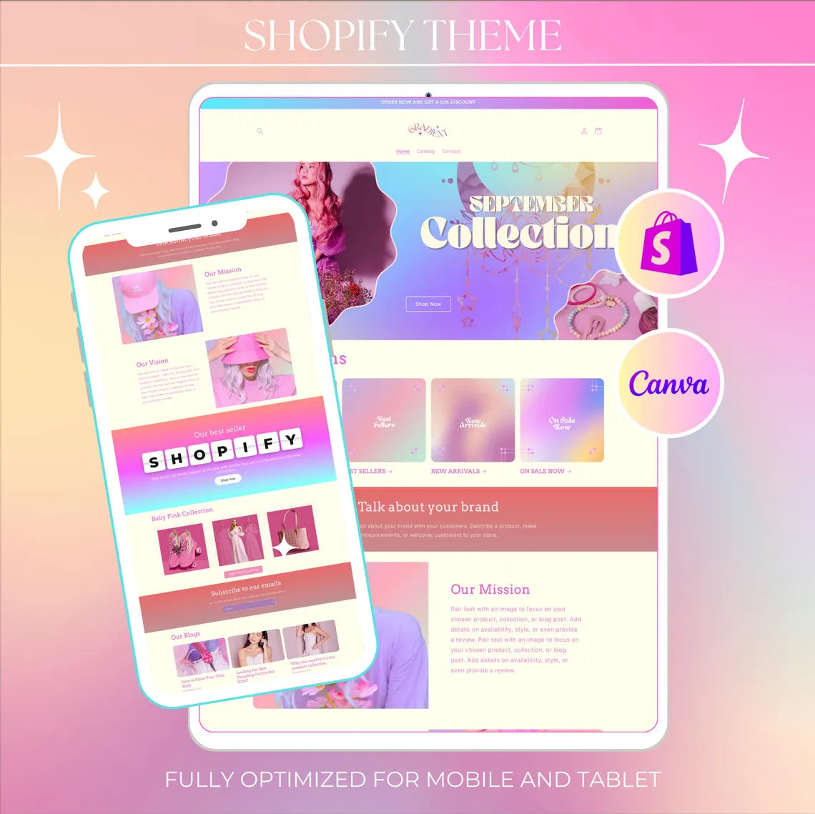 Gradient theme Boutique Shopify Theme | gradient Shopify Template | patel, Minimal & Cute Design | Editable Canva Templates | Shopify OS 2.0