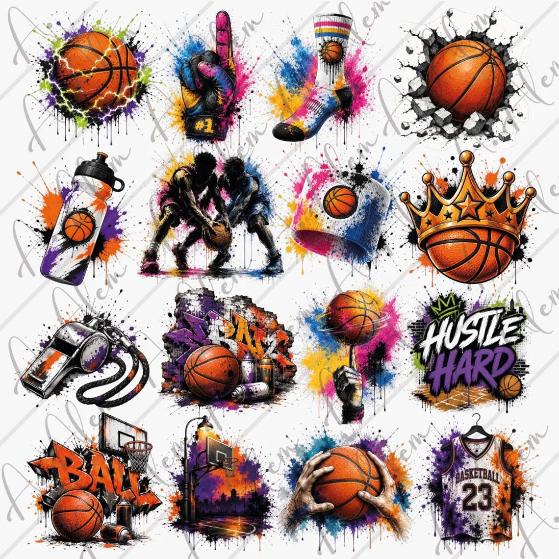 Graffiti Basketball PNG Bundle, Street Sports Clipart, Hoop, Sneaker, Trophy (Digital Download)