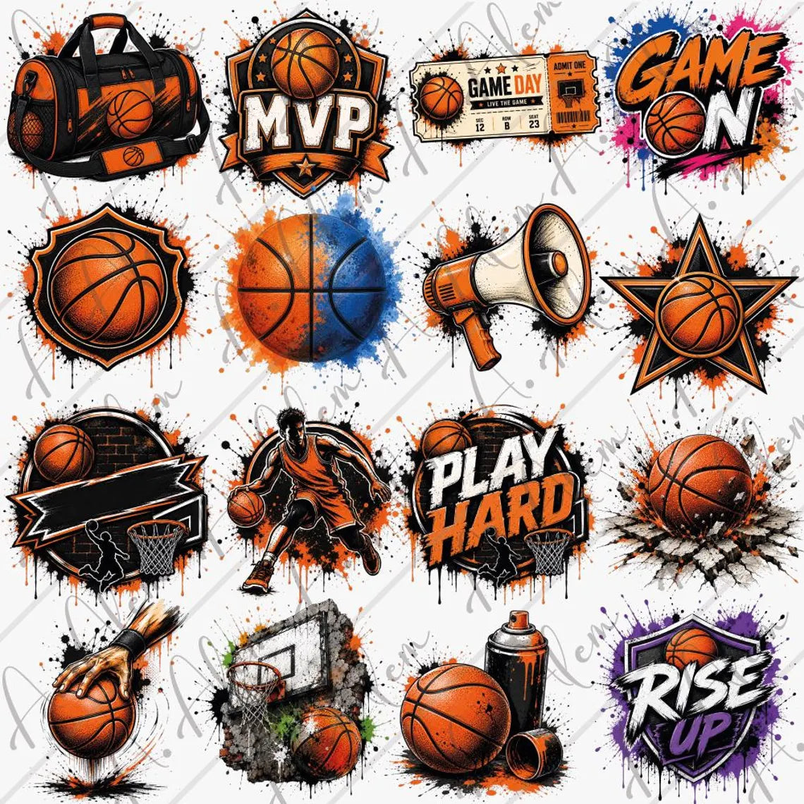 Graffiti Basketball PNG Bundle, Street Sports Clipart, Hoop, Sneaker, Trophy (Digital Download)