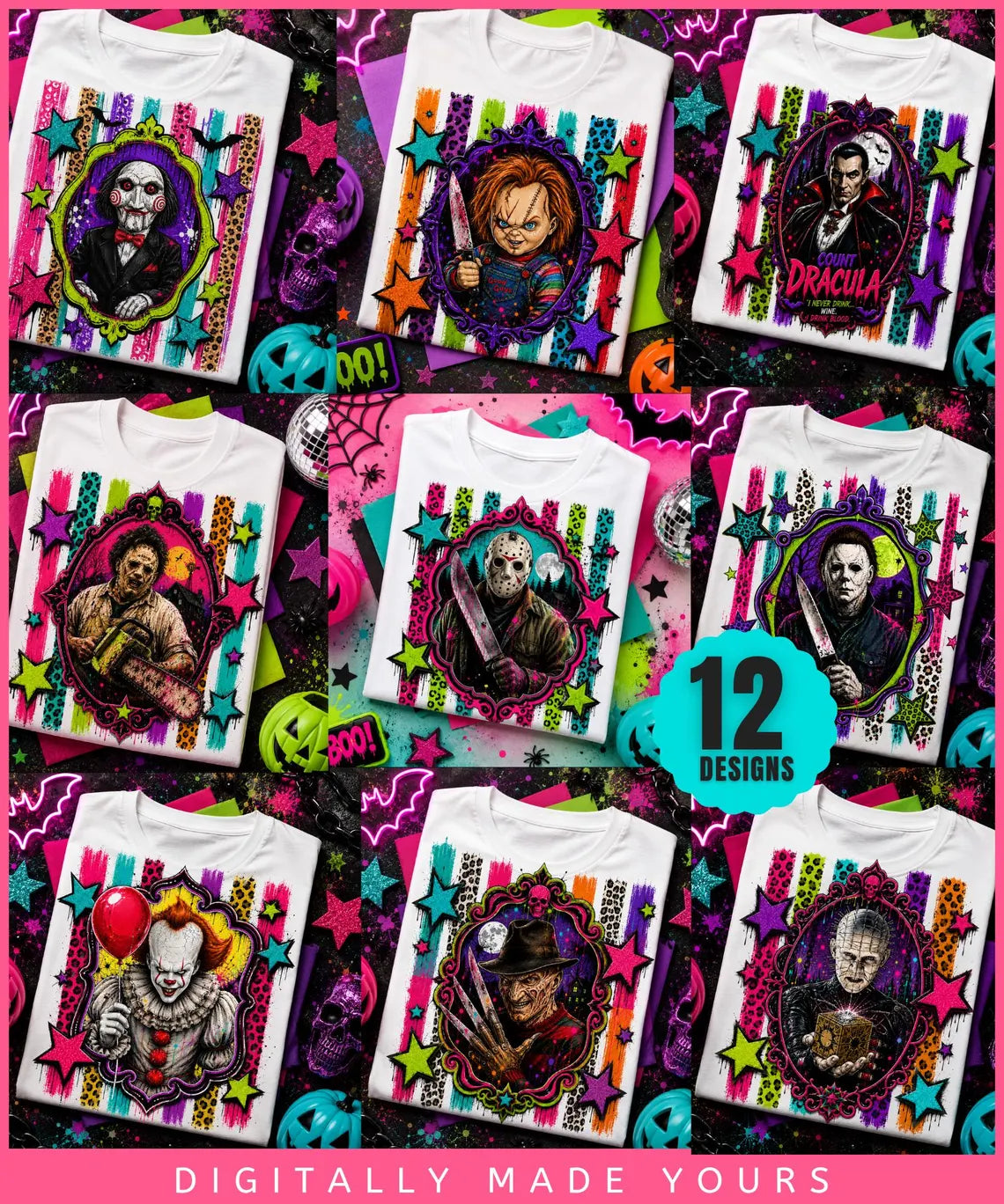 Halloween Mega Bundle, Horror Movie PNG, Neon Halloween Bundle, Fall Png Bundle, Spooky Vibes, Trick Or Treat, Cartoon, Invite, Games