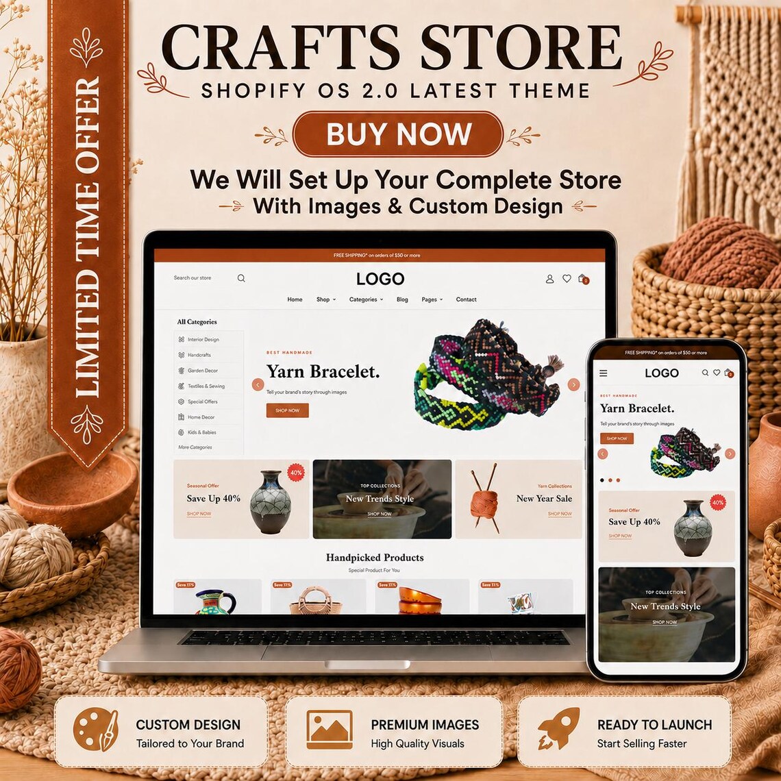 Handmade Shopify Theme | Craft Store Template, Artisan Boutique Website, Shopify OS 2.0